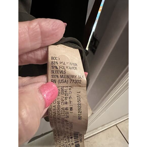 Zara Woman Green Black Silk Blend Tunic Semi Sheer Sz L - Picture 4 of 5